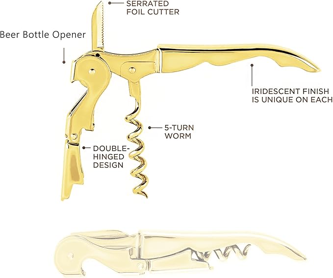 Mirage Corkscrews Wine Key Double Hinge Wine Opener Waiter Corkscrews 2PCS Gold + Rainbow