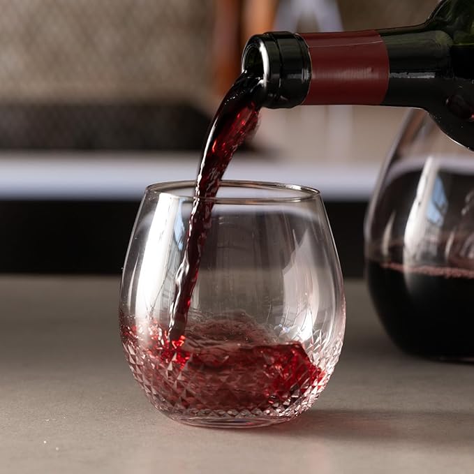 HomeWetBar Avignon Cut-Crystal Wine Glass – Elegant Stemless Wine Glass for Red and White Wines