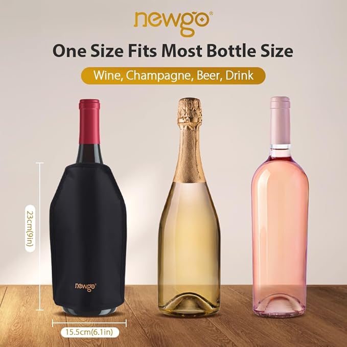NEWGO Wine Cooler Sleeve Reusable Wine Bottle Cooler Flexible Wine Ice Pack Sleeve Keep Wine Cool and Refreshing for Standard Size Bottles for Red Wine, White Wine & Champagne - Black (Pack of 2)