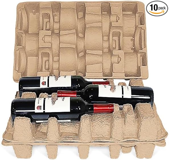 Six (6) Bottle Wine Shippers Kit - 3 Pulp Shipping Trays and 1 Outer Shipping Box - (Pack of 10 Kits)