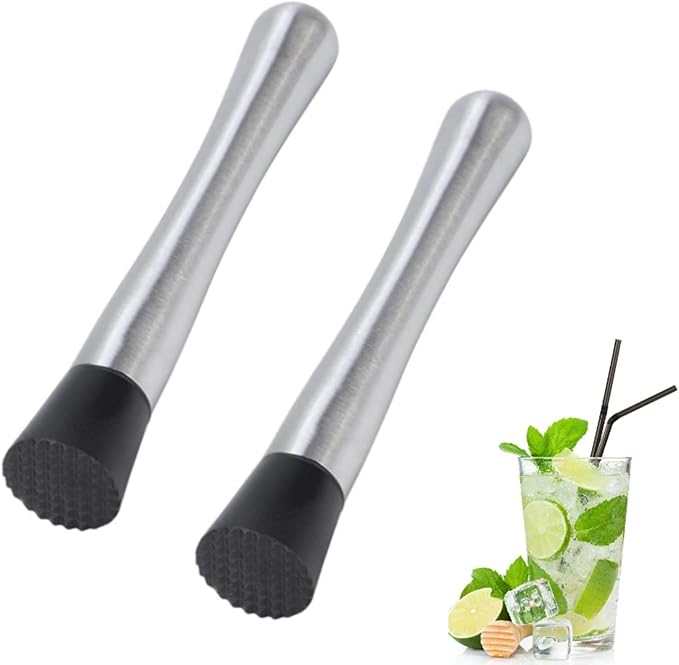Cocktail Muddler, 2PCS Bar Muddler Stainless Steel Muddler Muddler for Cocktails 8" Drink Muddler Set Long Muddler Old Fashioned for Bars Bartender Accessories Home Bar Tools Set