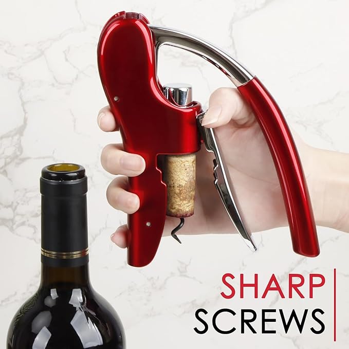 KAYCROWN Wine Bottle Opener, Vertical Lever Corkscrew with Built in Foil Cutter Design, Manual Handheld Corkscrew with Ergonomic Lever Pump