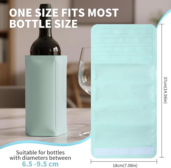 Wine Cooler and Champagne Cooler, Bottle Cooler Bag, Wine Cooler Sleeve, Reusable Ice Pack Sleeve – Elegant & Portable – Fits 750ml Bottles, Set of 2 Green