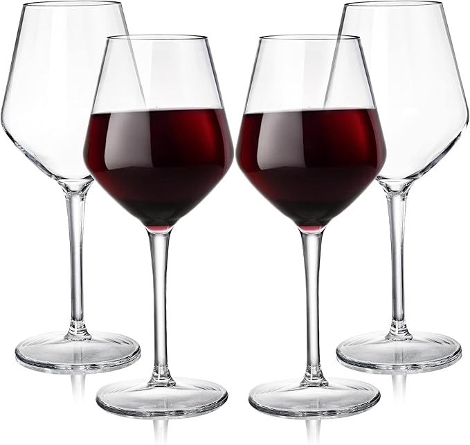 Dicunoy Set of 4 Unbreakable Stemmed Wine Glasses, 16 oz Outdoor Plastic Wine Glasses, Plastic Goblets Glassware, Reusable, BPA-Free, Classic Cups for Patio, Poolside, Camping