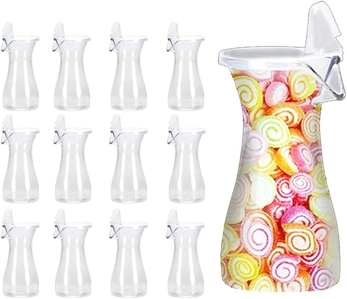 Tiger Chef 12 Ounce Clear Acrylic Carafe With Spout And Lid Serving Wine Juice Beverage Decanter Jar BPA free 12 Pack