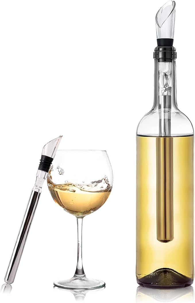 Iceless Wine Chiller Stick 3-in-1 Stainless Steel Wine Bottle Cooler Stick Chilling Rod with Aerator and Pourer - Wine Accessories Gift Bar Accessories Wine Chiller for Bottles