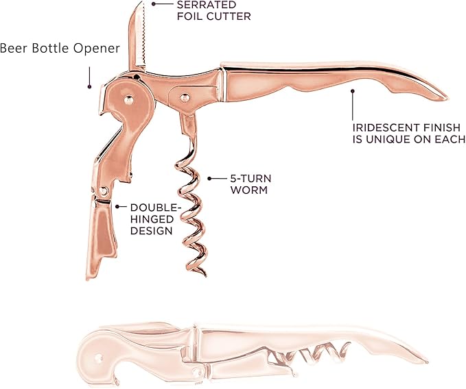 Mirage Corkscrews Wine Key Double Hinge Wine Opener Waiter Corkscrews Rose Gold 2 PCS