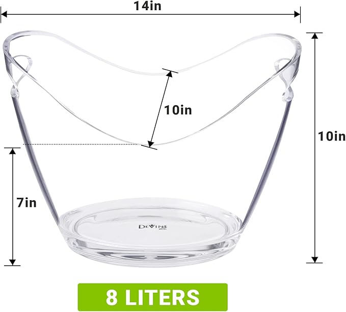 Ice Bucket Party Clear Acrylic Wine or Champagne Bottles Drinks Chiller (1, 8 Liter)