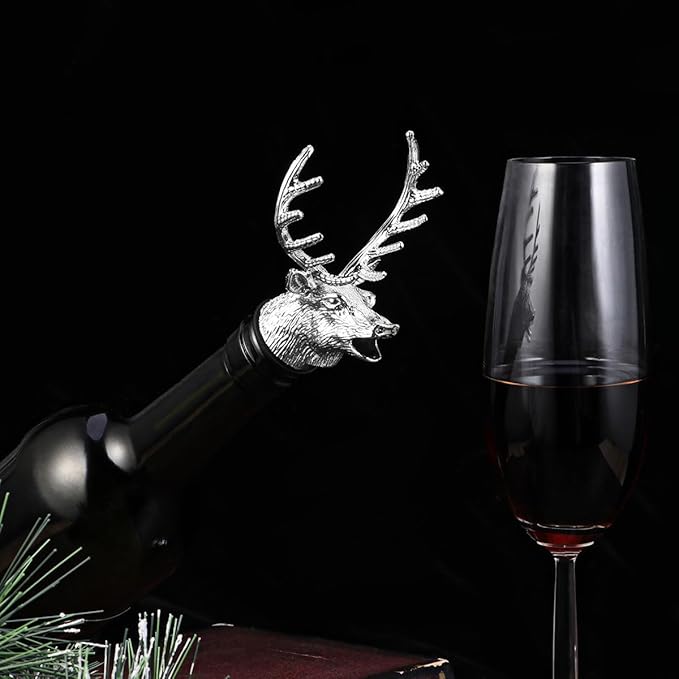 Amosfun Deer Head Wine Pourer Aerator with Silicone Neck – Drip-Free Pouring & Enhanced Aeration for Red Wine – for Bar, Party, Christmas Gift