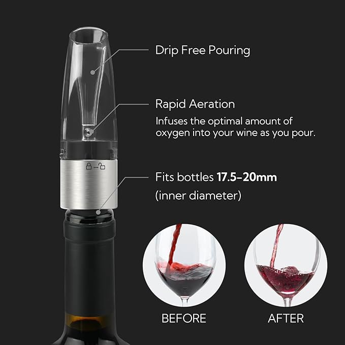 KITCHENDAO 2-in-1 Wine Aerator Pourer and Stopper, Premium Wine Air Aerator Pourer Decanter Spout Dispenser No Drip or Spill-Improve Taste and Bouquet Instantly- BPA Free-Dishwasher Safe - Black