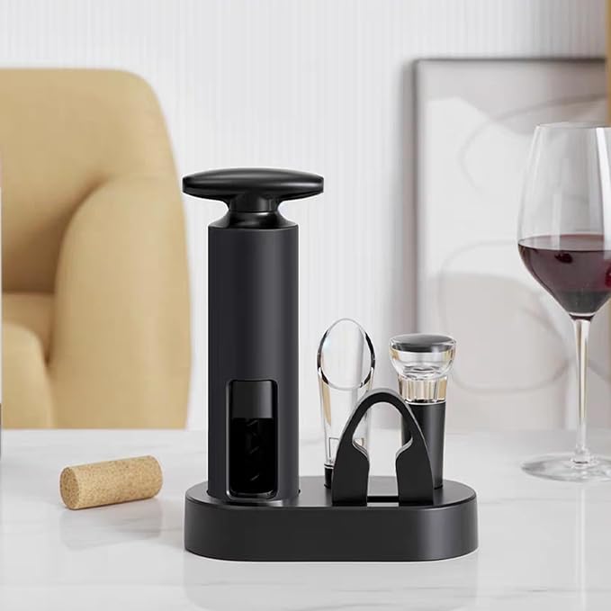 Wine Saver Vacuum Pump Set, Original Wine Saver, Black Wine Preserver Pump for Red or White Wine, Manual Air Remover System