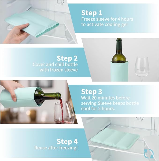 Wine Cooler and Champagne Cooler, Bottle Cooler Bag, Wine Cooler Sleeve, Reusable Ice Pack Sleeve – Elegant & Portable – Fits 750ml Bottles, Set of 2 Green