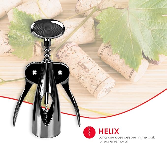 HomeBasics Wine Opener – Premium Zinc Plated Steel Wing Corkscrew – Black Onyx