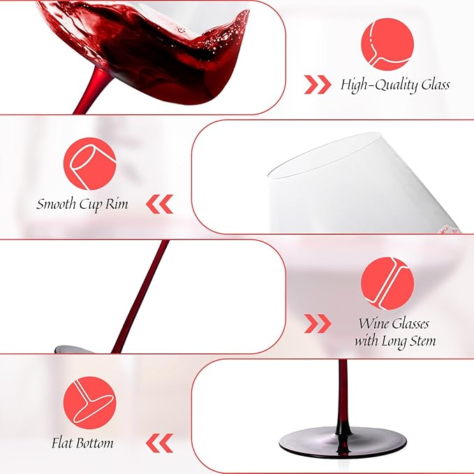 KAMMAK Wine Glasses Set of 2, 23.67 oz Hand Blown Crystal Bordeaux Wine Glasses, Thin Rim & Long Stem, Perfect for Red & White, Daily Use, Wedding or Birthday Gift with Gift Box, Background 250