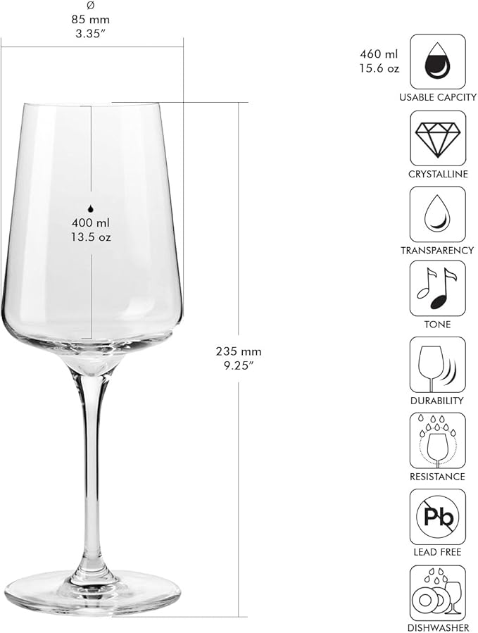 Krosno White and Sparkling Large Wine Glasses Drinking 13,5 oz – Set of 4, Infinity Collection, Elegant Long Stem Cocktail Crystal Set Wedding Gift, Lead-Free Glass, Homes, Restaurants & Kitchen