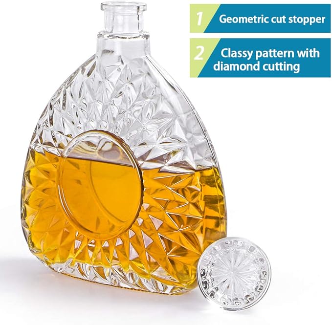 MDLUU Liquor Decanter, Glass Decanter with Airtight Stopper, Decanter Bottle for Whiskey, Brandy, Scotch, Bourbon, 25oz/750ml