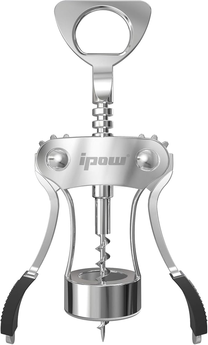 IPOW Wine Opener, Zinc Alloy Wine Bottle Opener, Wing Corkscrew Heavy Duty, Manual Multifunctional Cork Screw for Waiter, Silver