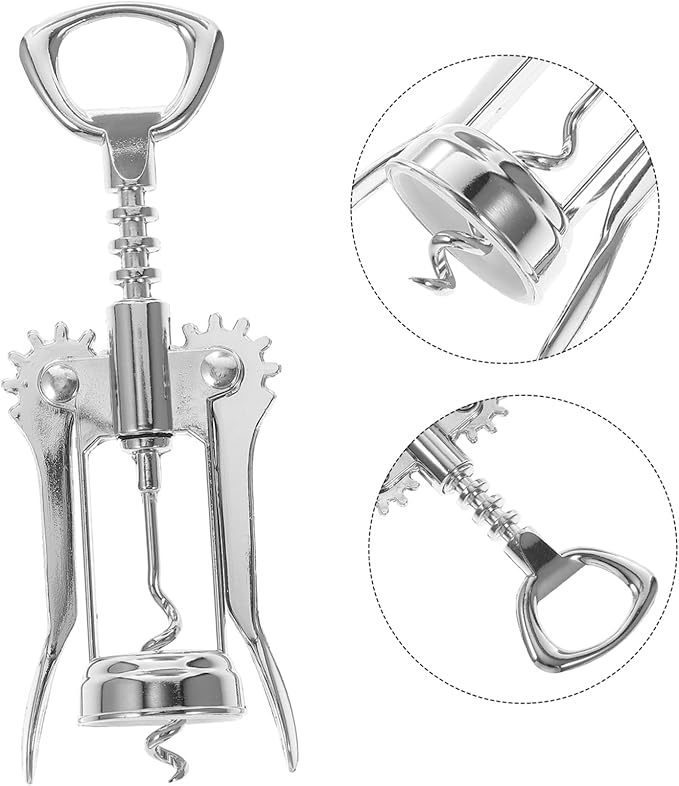 INOOMP Manual Wing Wine Corkscrew with Wide Handle Quick Spiral Opener for Opening Silver Multifunctional Corkscrew for Home and Party Use Wine Lovers