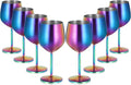 Lifecapido Stainless Steel Wine Glasses Set of 8, 18oz Colorful Stainless Steel Wine Goblets, Stemmed Metal Wine Glasses with Cup Brush for Party Office Wedding Anniversary, Great for Red White Wine