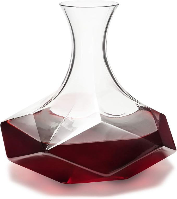 Viski Faceted Wine Decanter, Lead-Free Crystal Carafe for Red and White Wine with Broad Base for Aeration, Elegant Large Pitcher for Wedding Gifts, Housewarming Essentials, 64 oz (1.9 L), Set of 1