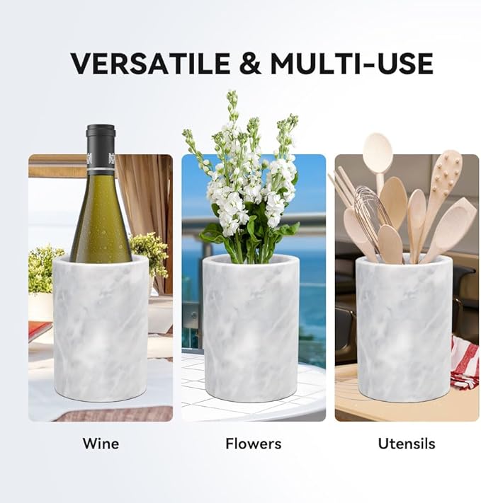 Kota Japan White Marble Stone Wine and Champagne Bottle Chiller Cooler - 7" X 5" | Elegant Kitchen Utensil Holder | Must Have Wine Chiller for Your Home | Impress Your Guests at Next Party or Event!