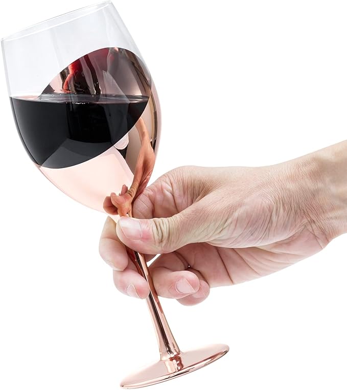 MyGift 14 oz Copper-Toned Stemmed Wine Glass Set of 4, Dinner Party and Wedding Events Glassware