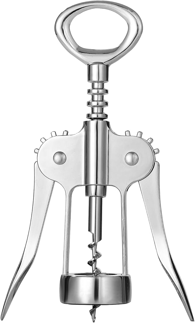 HIC Kitchen Bar Classic Winged Corkscrew, Easy Removal For Natural And Synthetic Corks, Built-In Bottle Opener, Wine Accessory