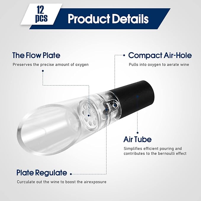 12 Pieces Wine Aerator Pourer Aerating Spout and Decanter for Wine Bottles Improved Flavor, Enhanced Bouquet, Rich Finish and Bubbles, No Drip or Spill