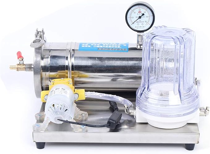 Stainless Steel Wine Beer Mead Liquid filter, Three-stage Filtration Technology Mini Liquor Filter System Small Household Wine Filtering Machine Alcohol with Brewing Kit for DIY Whisky Wine Brandy