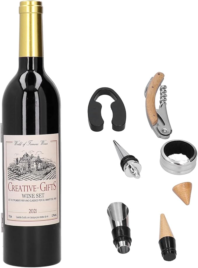Wine Corkscrew Set | 6 - in - 1 Pourer Stopper Drip Ring Foil Cutter | Ergonomic Bottle Opener for Home/Bar/Kitchen | All - in - One Wine Accessory Present Collection