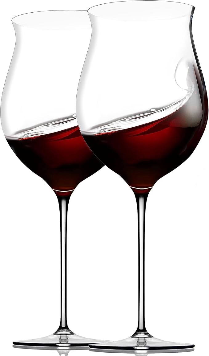 Bella Vino Extra Large Crystal Wine Glasses with Stem - Elegant Wide Rim Stemware Giant Red Patented Stemmed Long for Unique Modern Glass Gifts, Set of 2-32oz., (bv2004)