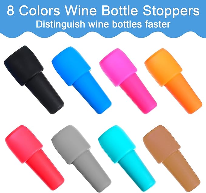 8Pcs Silicone Wine Stopper Reusable Bottle Stoppers Sealed Soft Wine Stoppers Unbreakable Bottle Cover Caps Beer Champagne Stopper Glass Sealer Covers for Keeping Soda Drink Whiskey Fresh