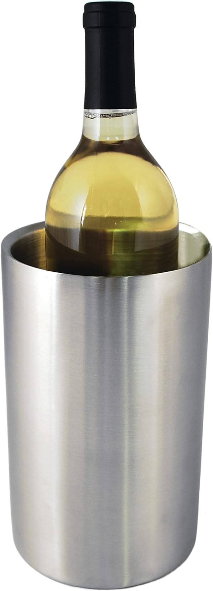 True Cellar Wine Chiller, Double Walled Stainless Steel Bottle Chiller, No Ice Needed, Fits Standard Bottles, Silver, Set of 1