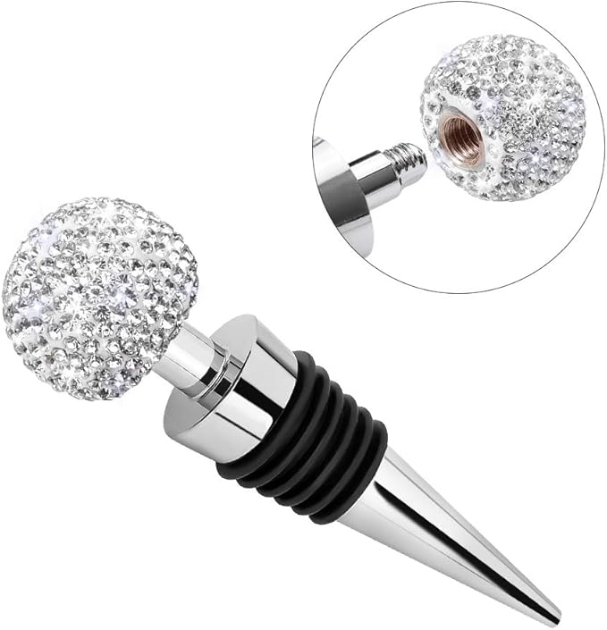 Soleebee Bling Decorative Wine Stoppers,Wine Bottle Stopper with Crystal Rhinestone, Beverage Bottle Stoppers for Gifts, Bar, Holiday Party, Wedding (White)