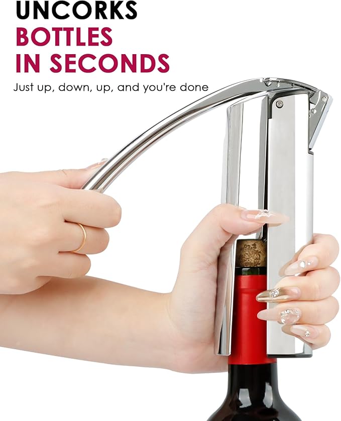 KAYCROWN Wine Opener, Stainless Steel Vertical Lever Corkscrew with Foil Cutter, Extra Spiral and Premium Gift Box, Manual Wine Opener with One-Pull Design, Wine Bottle Opener