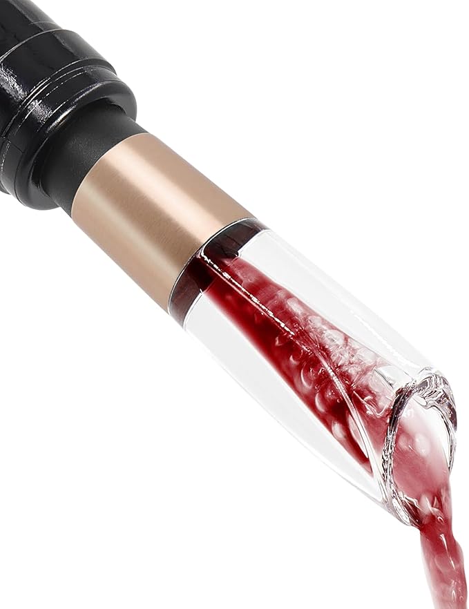 Elegant Wine Aerator Pourer Spout by ELMWAY - Clear Wine Air Aerator Enhances Flavor, Aroma & Finish, No Spill Design, Wine Accessory Gift for Wine Lovers - Rose Gold