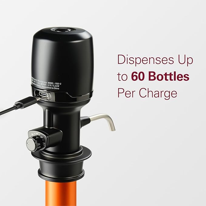 Wine Aerator Adjustable 0-4 Hours, Rechargeable Wine Air Aerator, Electric Wine Decanter, Wine Pourer for Wine, Gift for Men, Boyfriend, Dad (Black)