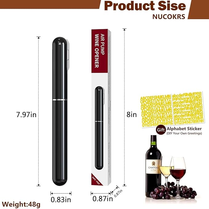 Wine Opener Manual with Foil Cutter Pack of 2 - NUCOKRS Aeropop Style Corkscrew Pen Shape Design 3 to 7 Air Pumps to Open (Black+Blue)