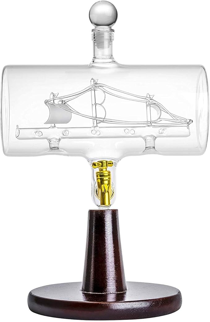 Whiskey Decanter Set for Men - 38 oz, Magellan Liquor Bottle with 2 Diamond Whiskey Glasses - for Alcohol, Wine, Bourbon, Brandy, and Scotch for Dad (Viking Ship)