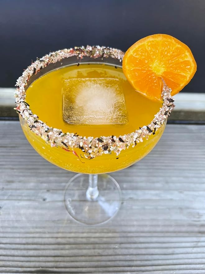 Garden Glow Cocktail Rimmer – Citrus & Botanical Drink Garnish with Hibiscus, Rose, Orange & Mint – Perfect for Margaritas, Mojitos, Palomas, Cocktails, Mocktails, Teas & More