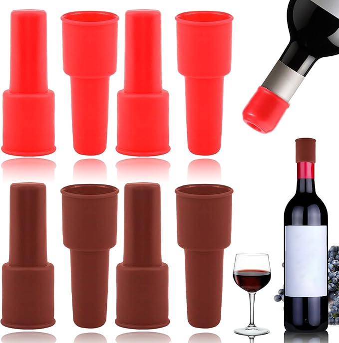 Vodolo Silicone Wine Stopper - 8pcs Reusable and Unbreakable Glass Bottle Sealer Covers, Plug, Cork Stopper for Keeping Champagne Fresh - Home Use