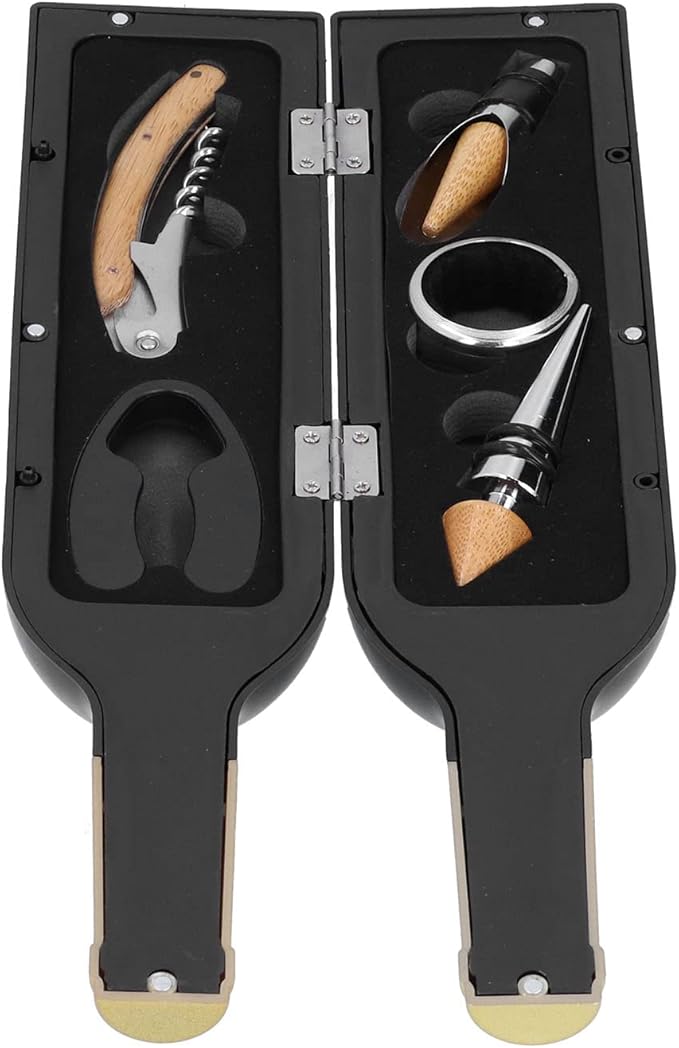 Wine Corkscrew Set | 6 - in - 1 Pourer Stopper Drip Ring Foil Cutter | Ergonomic Bottle Opener for Home/Bar/Kitchen | All - in - One Wine Accessory Present Collection
