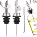 WAFJAMF 2 Pcs Weighted Stainless Steel Bottle Pourers, Self Closing Olive Oil Dispenser Spout, Auto Flip Feature Liquor Pour Spouts for Pours Liquid, Olive Oil, Wine, Vinegar (Silver)