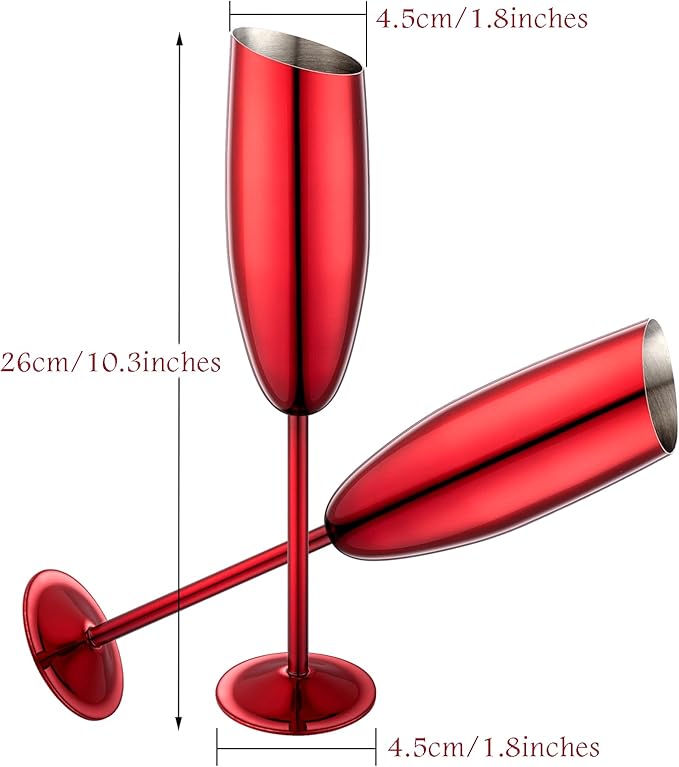 Champagne Flutes Set of 2, Premiumty Stainless Steel High Footed Champagne Glasses, 7oz Capacity,Unbreakable Slanted Champagne Glasses