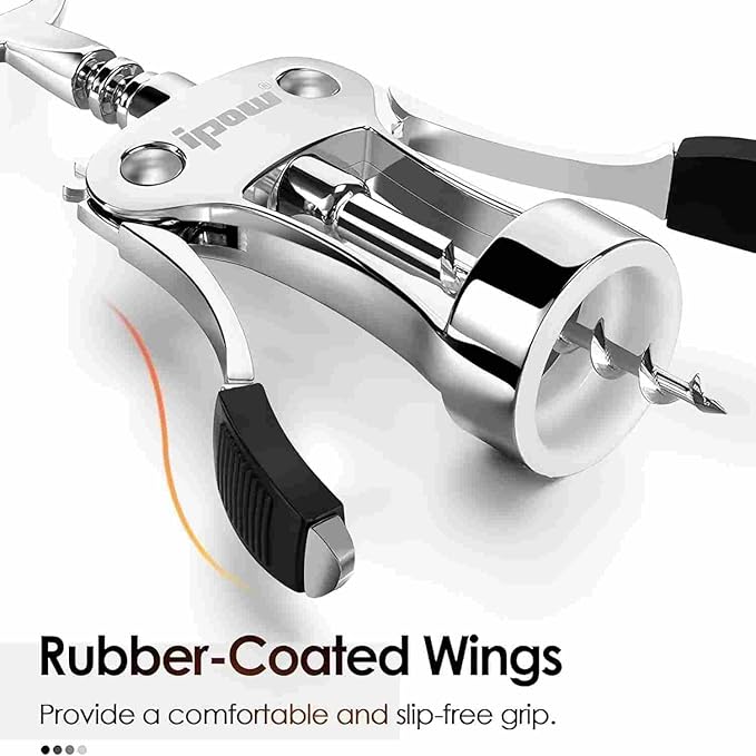 IPOW Wine Opener, Zinc Alloy Wine Bottle Opener, Wing Corkscrew Heavy Duty, Manual Multifunctional Cork Screw for Waiter, Silver