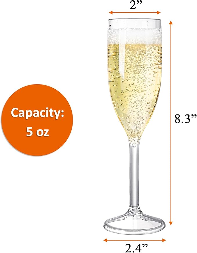 Elsjoy 12 Pack 5 oz Plastic Champagne Flutes, Reusable Champagne Glasses Unbreakable Champagne Toasting Flutes for Wedding, Party