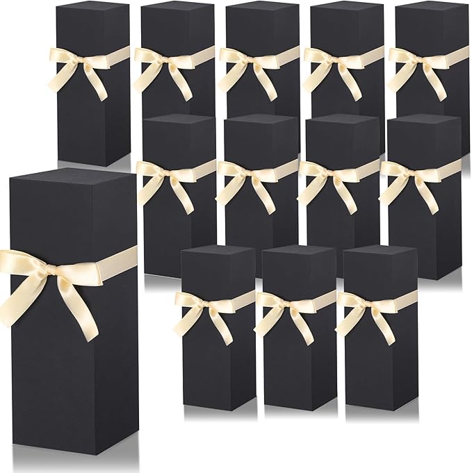 Qilery 12 Sets Gift Boxes with Ribbon for Sublimation Glass Tumbler Gift Boxes for 12oz, 20oz, 30oz Shipping Cup Exhibition Packaging(Black)