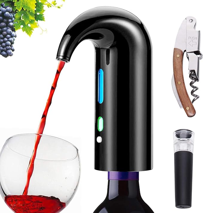 Electric Wine Aerator & Automatic Wine Dispenser, USB Rechargeable One-Touch Wine Decanter Pourer, Fast Aeration Wine Accessories Gift for Men & Women