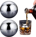 Whiskey Stones 2 Pcs Reusable Metal Ice Cube Large Stainless Steel Round Whiskey Balls Spherical Beverage Chilling Rocks Sphere Golf Ball Scotch Set for Red Wine Bar Beer Scotch Vodka Drinks(55mm)