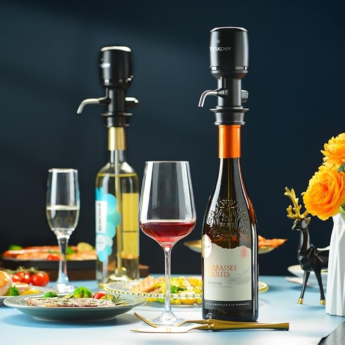 Wine Aerator Adjustable 0-4 Hours, Rechargeable Wine Air Aerator, Electric Wine Decanter, Wine Pourer for Wine, Gift for Men, Boyfriend, Dad (Black)